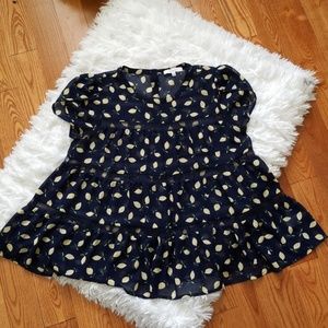 Ro & De Sheer Navy Blue Lemon Print Blouse